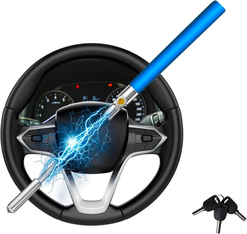 Dachenus Steering Wheel Lock,Universal Retractable Car Steering Wheel Lock,Vehicle with Adjustable Anti-Theft Protection with Bonus Safety Hammer - Suitable All Cars (Blue) - Image 2